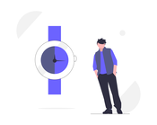 Illustration d'un homme à coté d'une montre